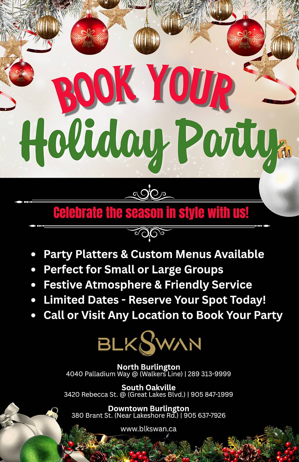 BLK Swan Downtown Burlington Book a Party
